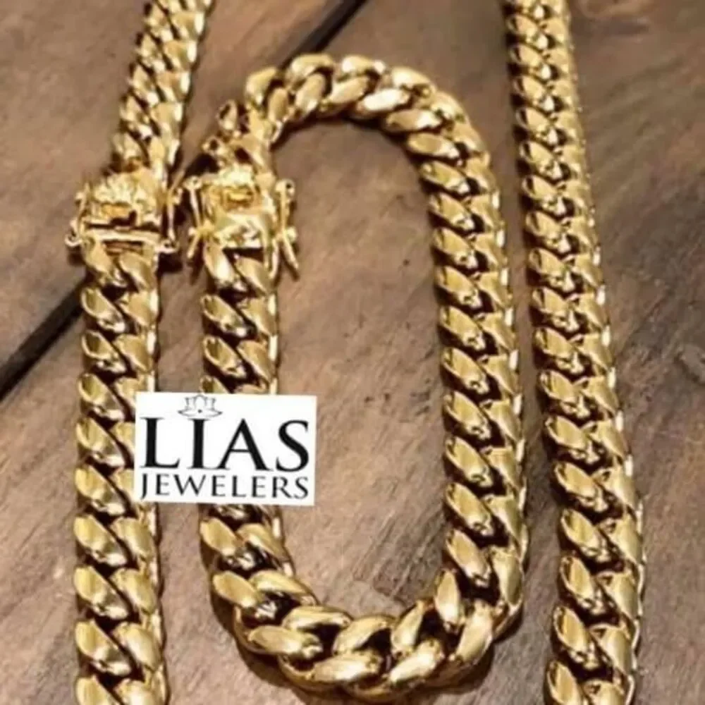 New 18k yellow gold filled cuban link chain and bracelet set